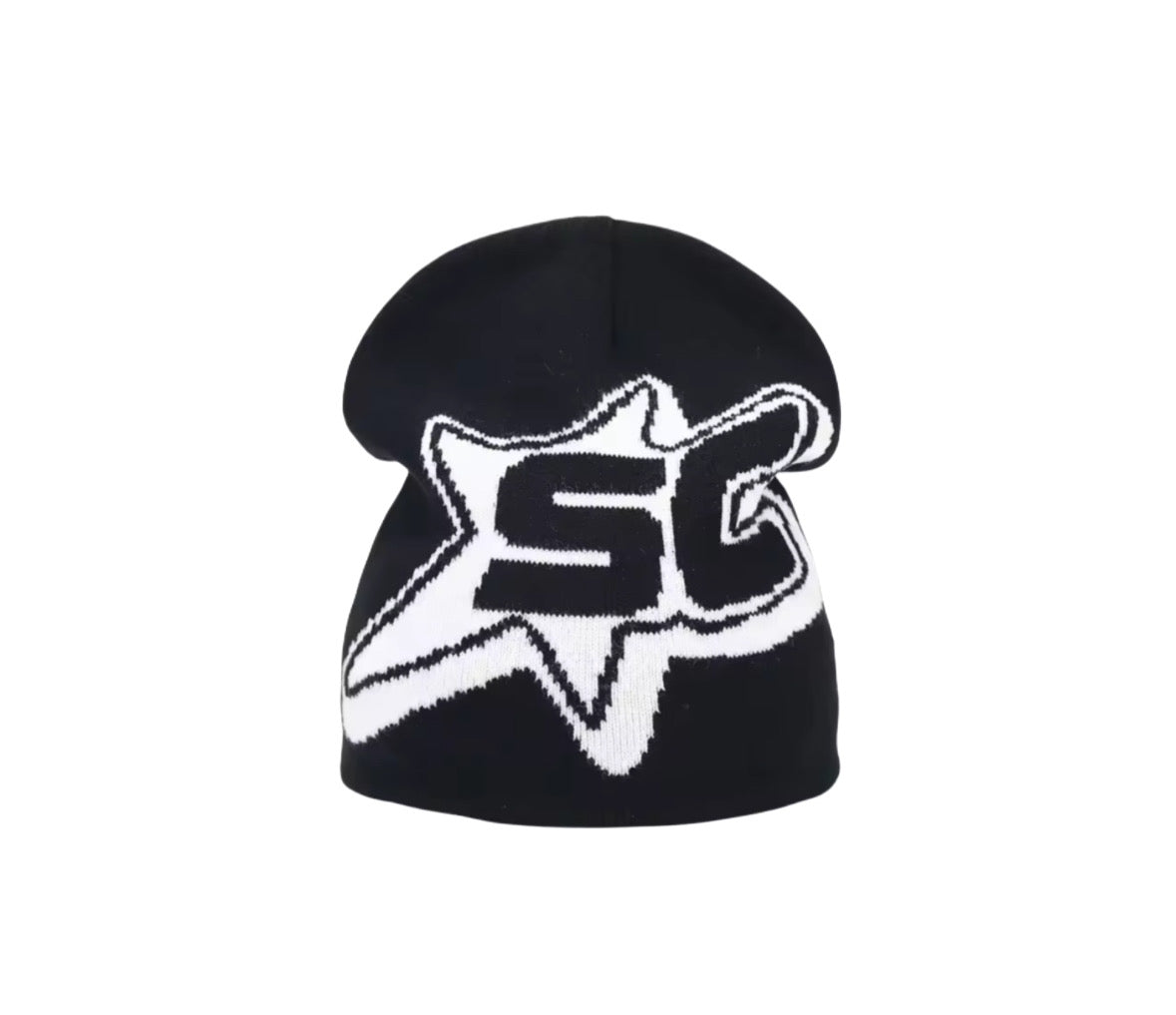 Y2K Style Beanie Schwarz/Weiß